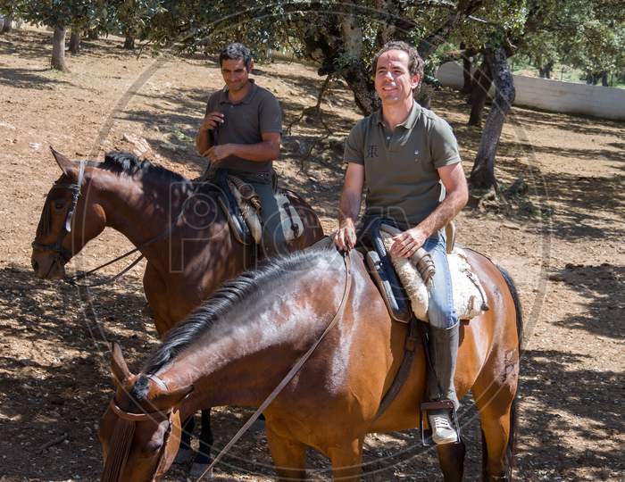 Ronda, Andalucia/Spain - May 8 : Horse Riders At A Farm Near Ronda Spain On May 8, 2014. Unidentified Men.
