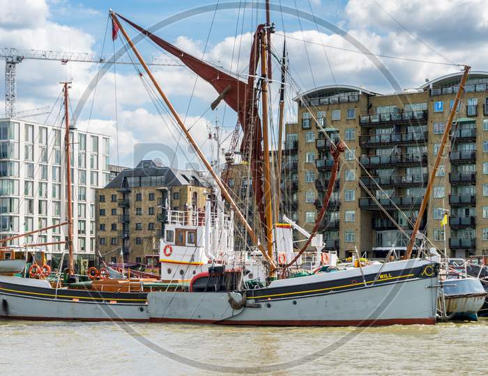 Thames Barge Moored On The River Thames