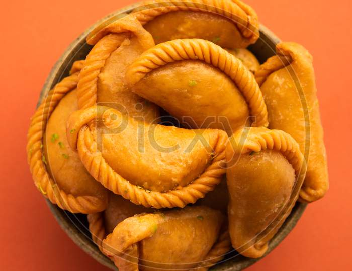 Indian Hili Festival Sweet Gujiya Or Gujia Or Karanji In A Plate