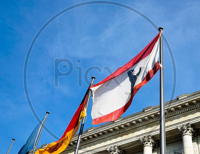 Flags Flying Outside The Abgeordnetenhaus, State Parliament Building In Berlin