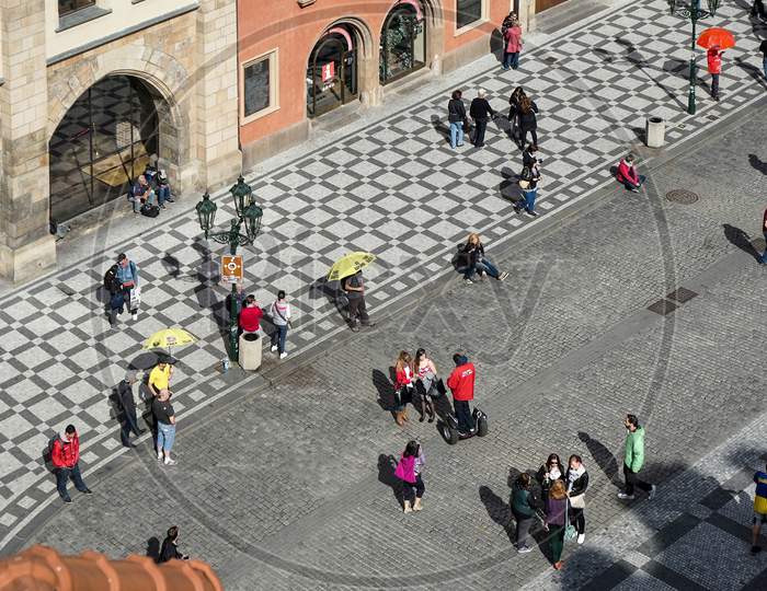People Waiting For The Astronomical Clock In Prague