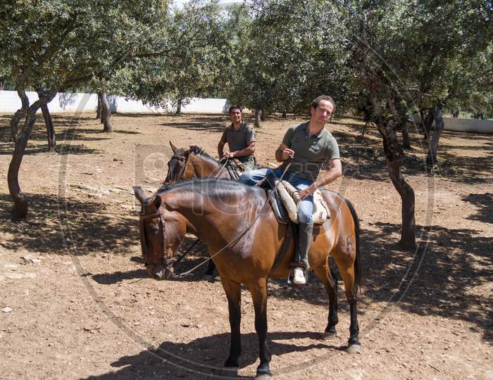 Ronda, Andalucia/Spain - May 8 : Horse Riders At A Farm Near Ronda Spain On May 8, 2014. Unidentified Men.