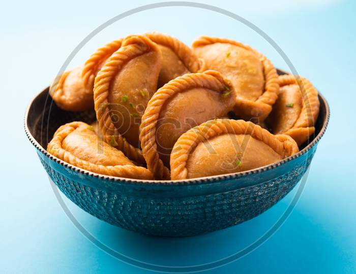 Indian Hili Festival Sweet Gujiya Or Gujia Or Karanji In A Plate