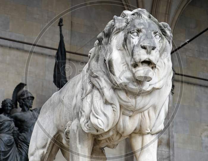 Statue Of Lion At Feldherrnhalle In Munich