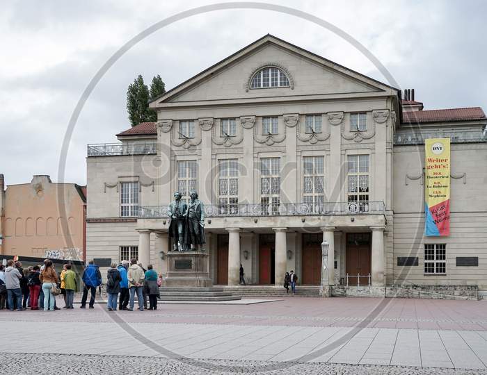 The Goethe–Schiller Monument In Front Of The Court Theatre In Weimar Germany
