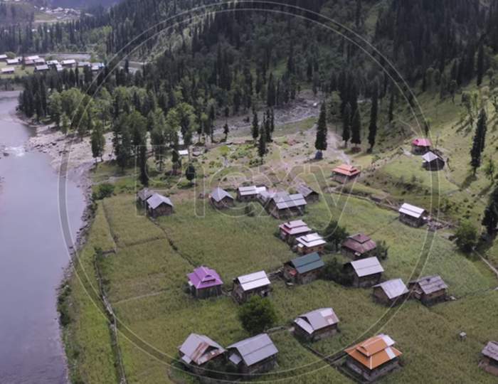 Huts near nelum River kashmir pakistan