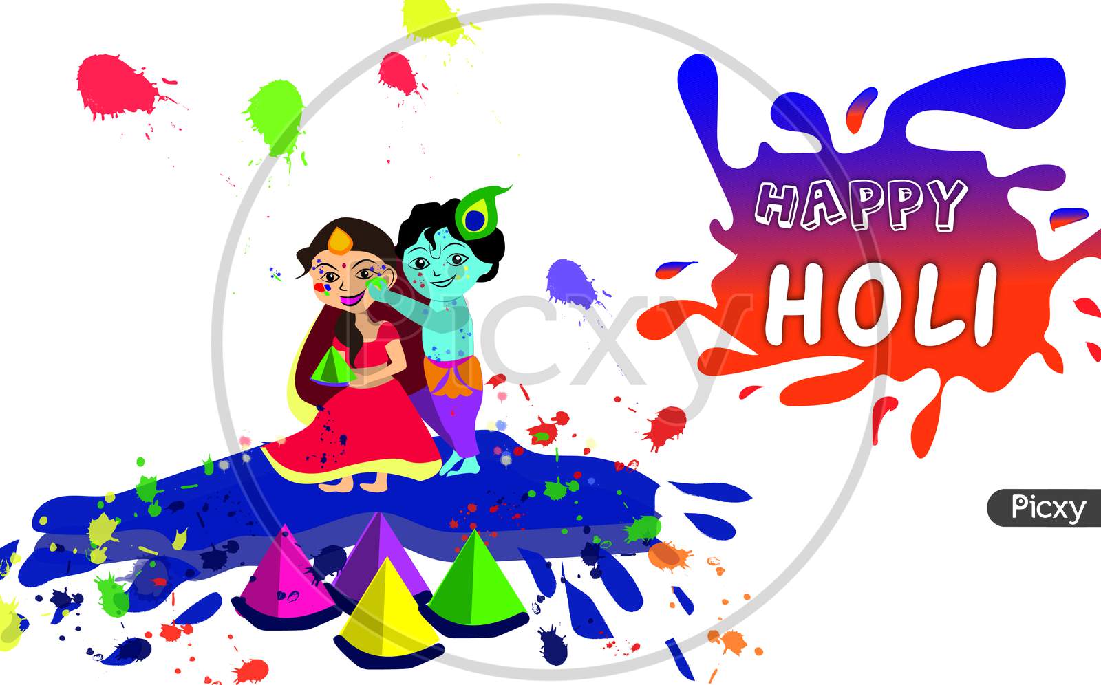 Image of Vector illustration of cute Radha Krishna playing Holi ...