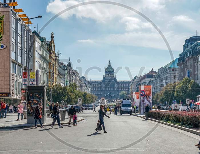 View Down Vaclavske Street To Wencelas Square In Prague