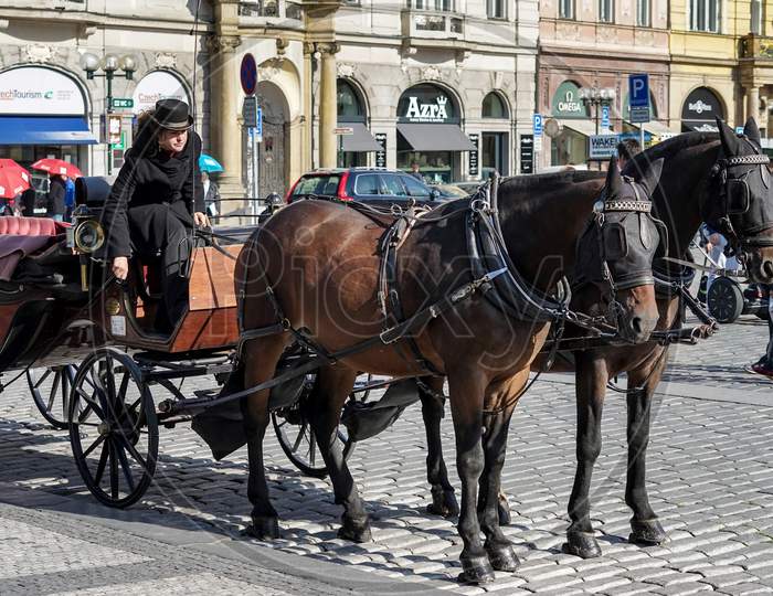 Horse And Carriage In The Old Town Square In Prague