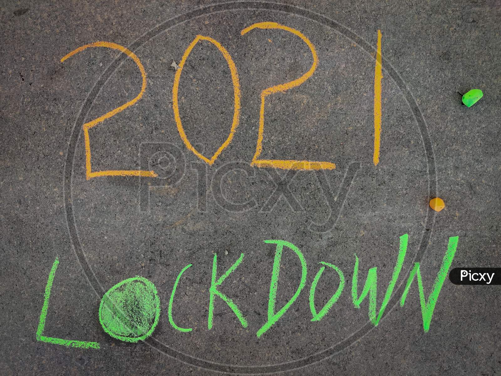 The Inscription Text On The Grey Board, 2021 Lockdown . Using Color Chalk Pieces.