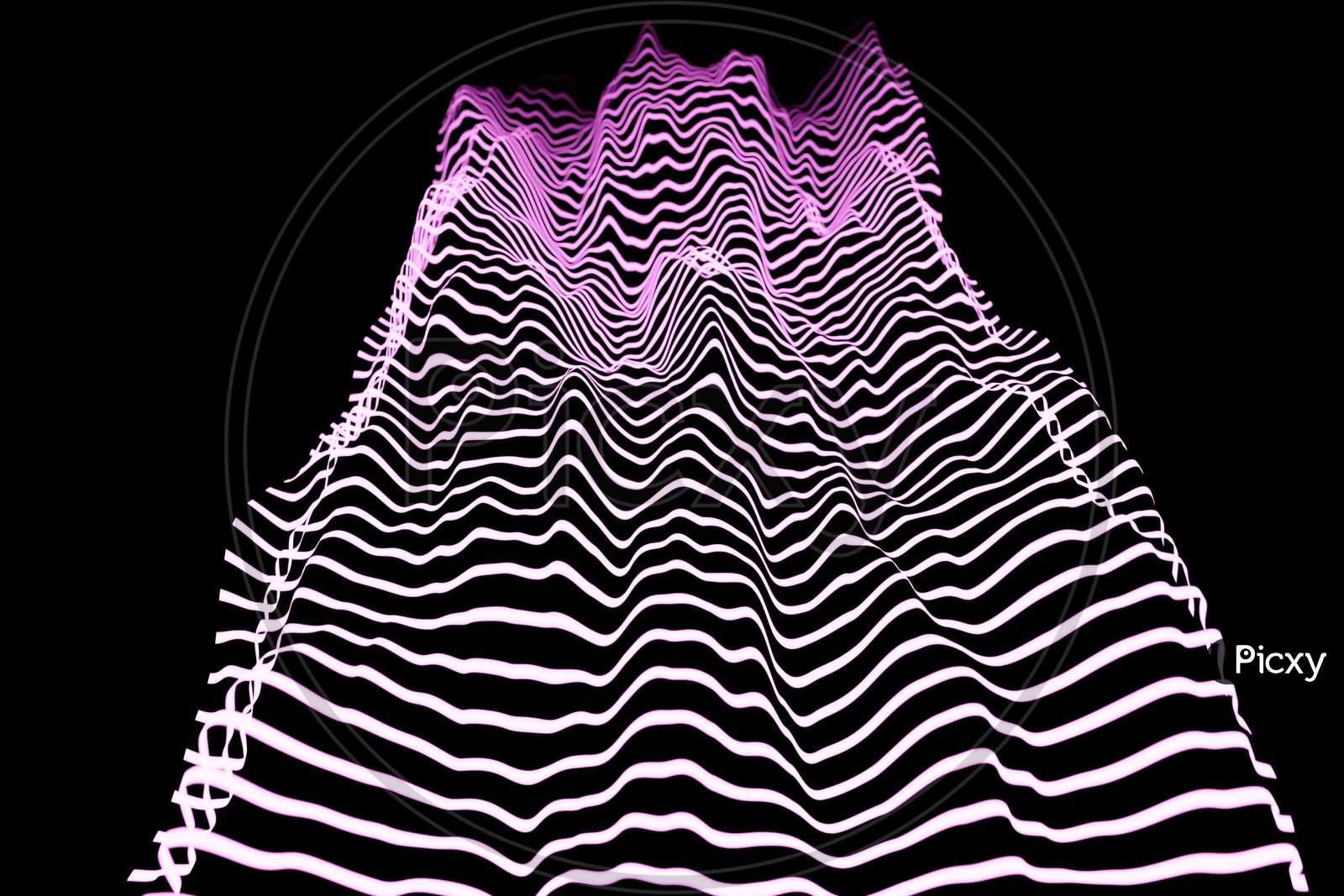 3D Illustration Of Pink  Glowing Color Lines. Musical Line Equalizers On Black Isolated Background