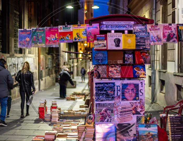 Second-Hand Books And Lp Records Street Stall In Belgrade, Serbia
