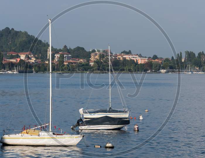 Yachts Moored At Arona Lake Maggiore Piedmont Italy