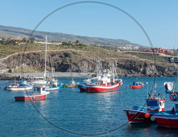 Boats Moored In San Juan Harbour Tenerife