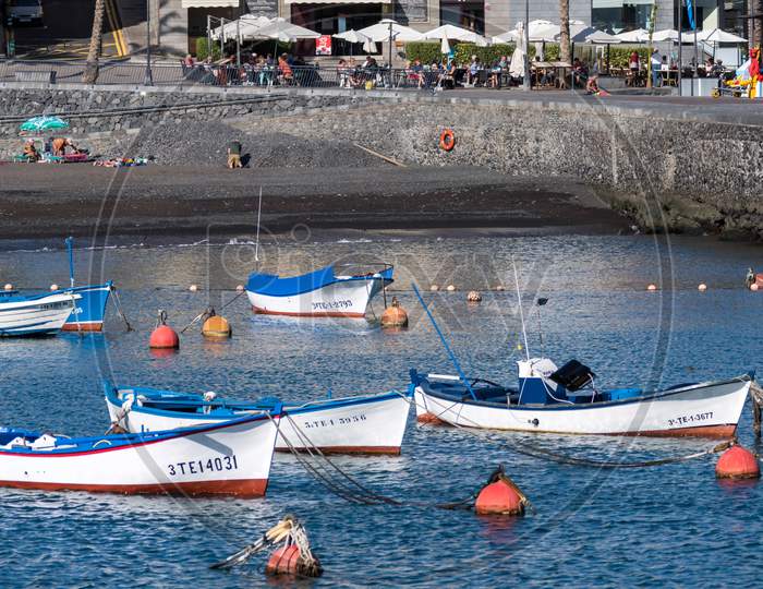 Boats Moored In San Juan Harbour Tenerife