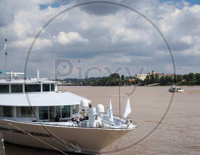 Tourist Boat Moored On The River Garonne In Bordeaux