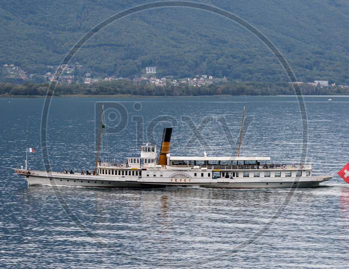 Vevey Steaming Along Lake Geneva Near Montreux In Switzerland