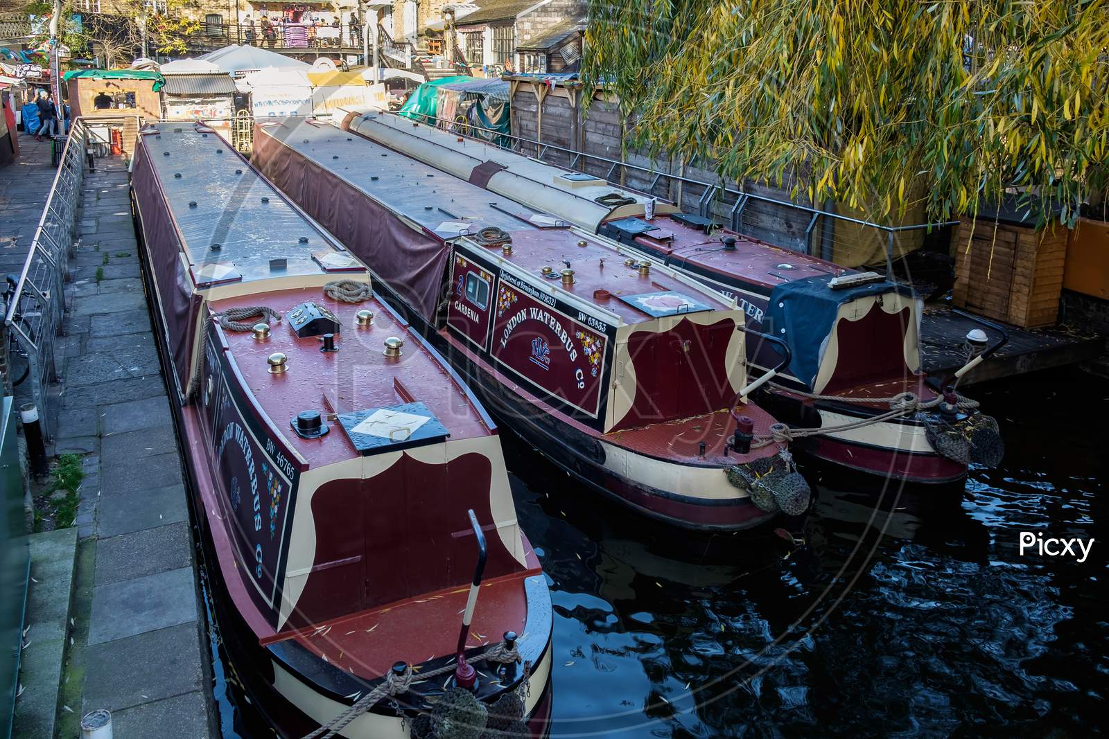 Narrow Boats On The Regent'S Canal At Camden Lock