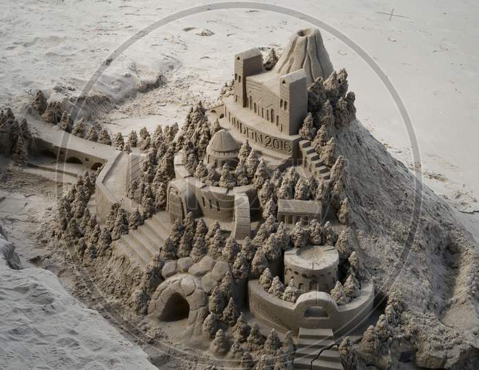 Sand Sculpture On The Bank Of The River Thames