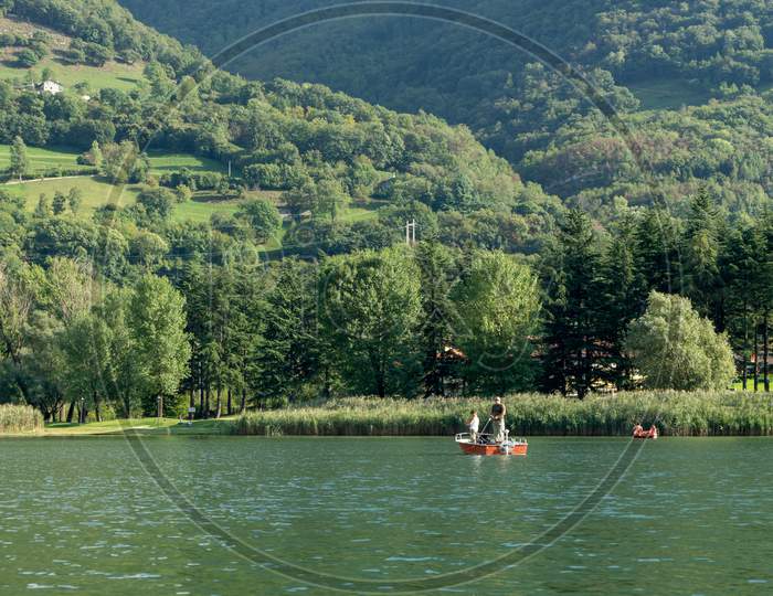 People Fishing On Lake Endine Near Bergamo