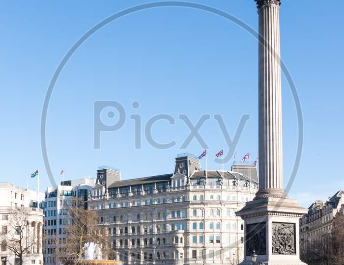 View Of Nelson'S Statue And Column In Trafalgar Square
