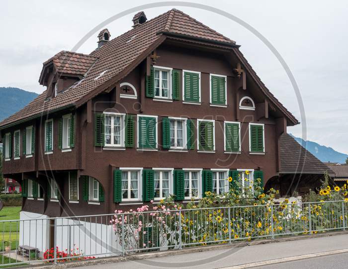 View Of A Swiss Chalet At Sachseln Obwalden In Switzerland