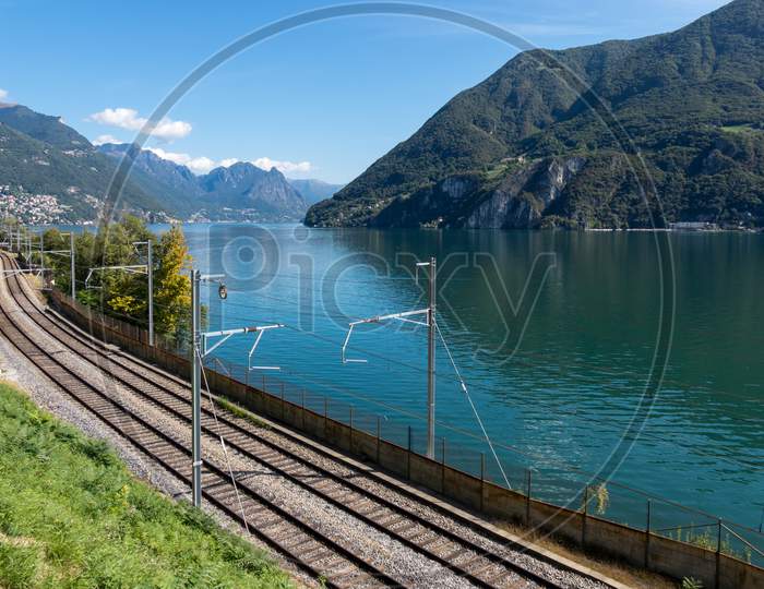 Railway Line Running Alongside Lake Lugano