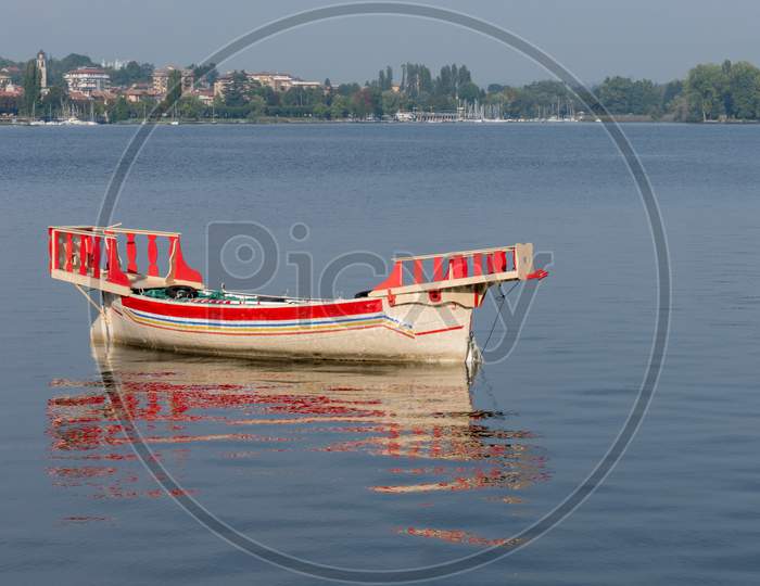 Traditional Boat On Lake Maggiore Piedmont Italy