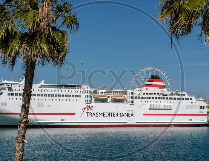 View Of A Cruise Ship Docked In Malaga Harbour