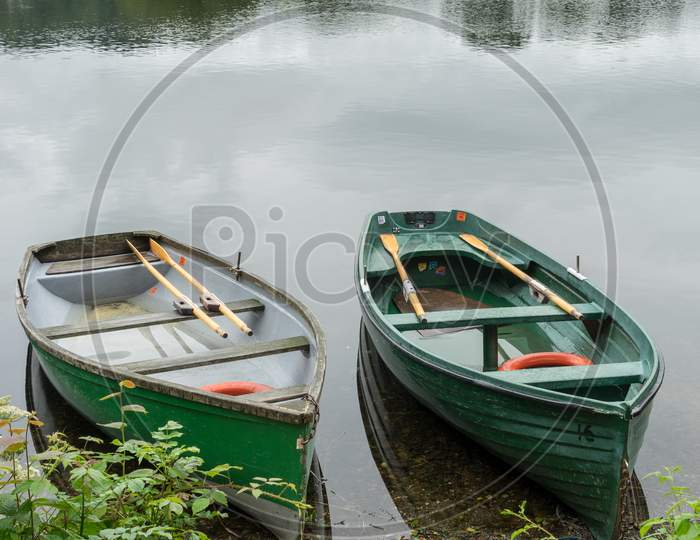 Rowing Boats Moored On Coniston Water