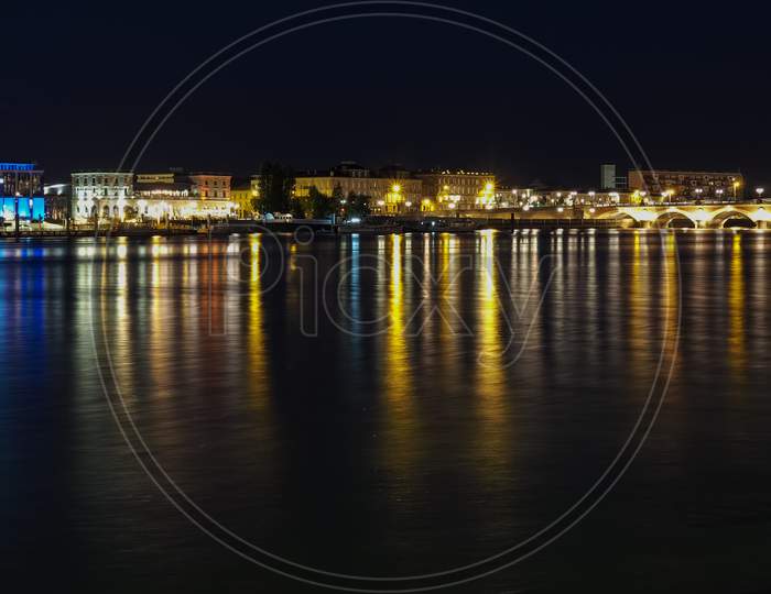 View Across The River Garonne In Bordeaux At Night