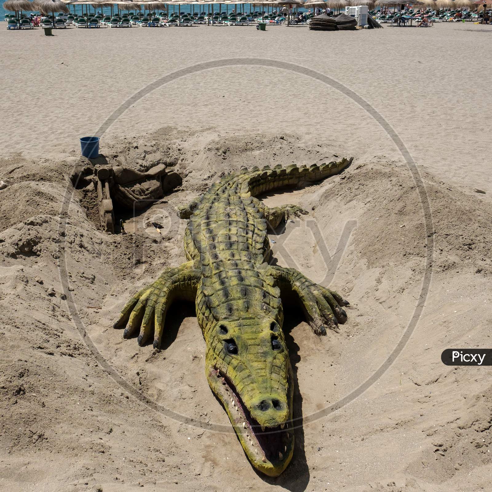 Crocodile Sand Sculpture On The Beach In Marbella