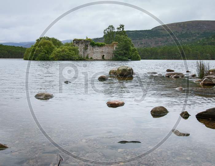 Castle In The Middle Of Loch An Eilein Near Aviemore Scotland