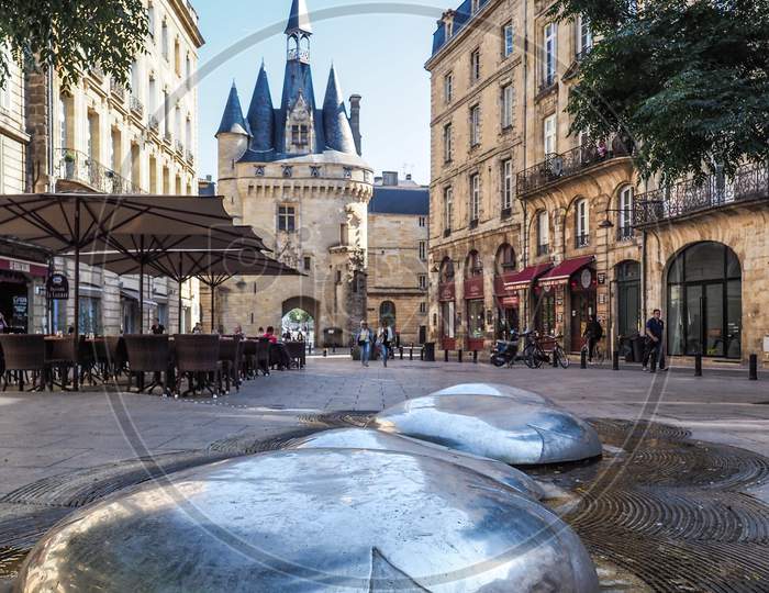 View Of Modern Sculpture Near Porte Cailhau (Palace Gate) In Bordeaux