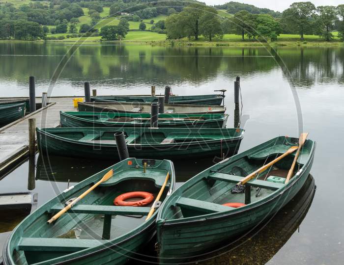 Rowing Boats Moored On Coniston Water