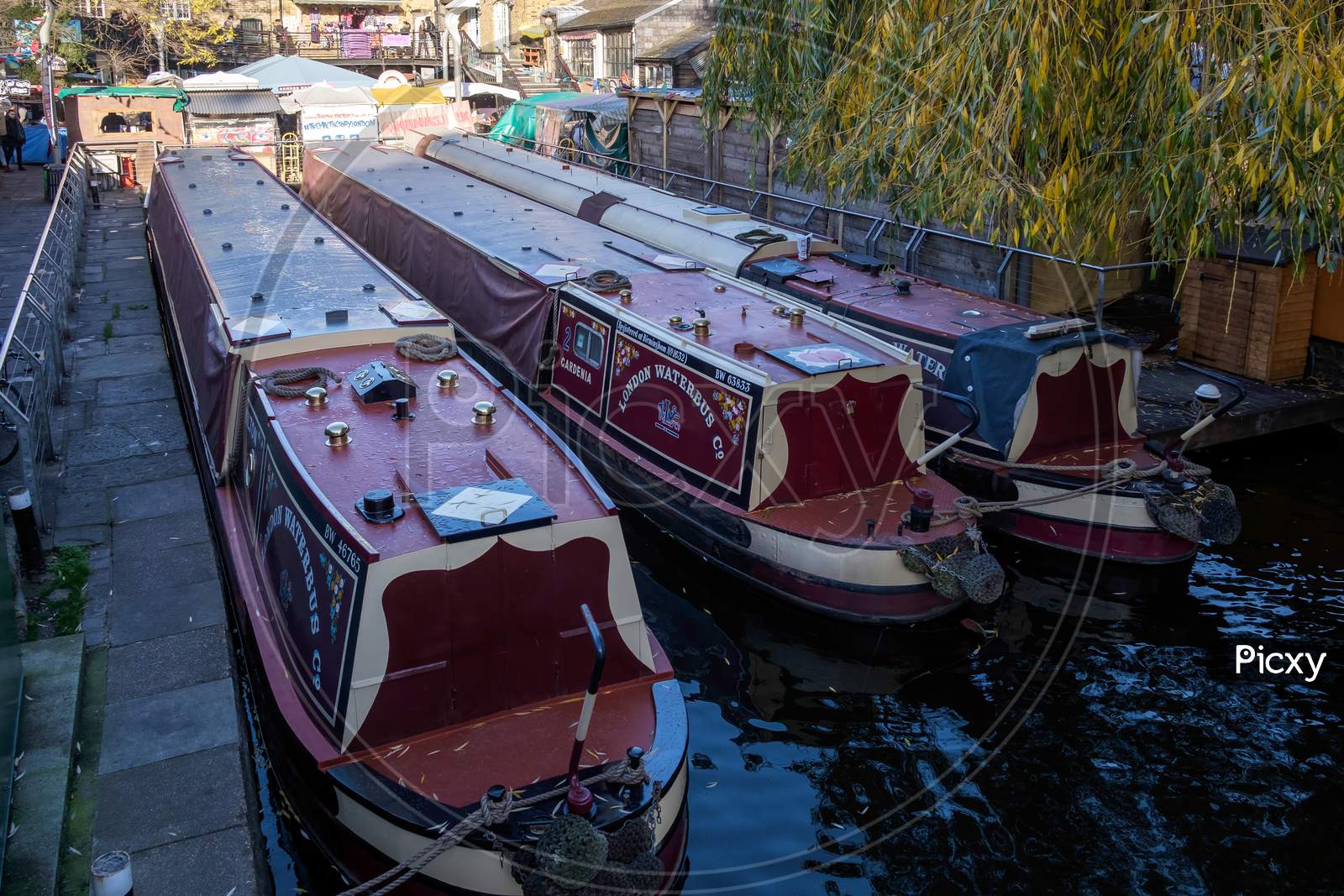 Narrow Boats On The Regent'S Canal At Camden Lock