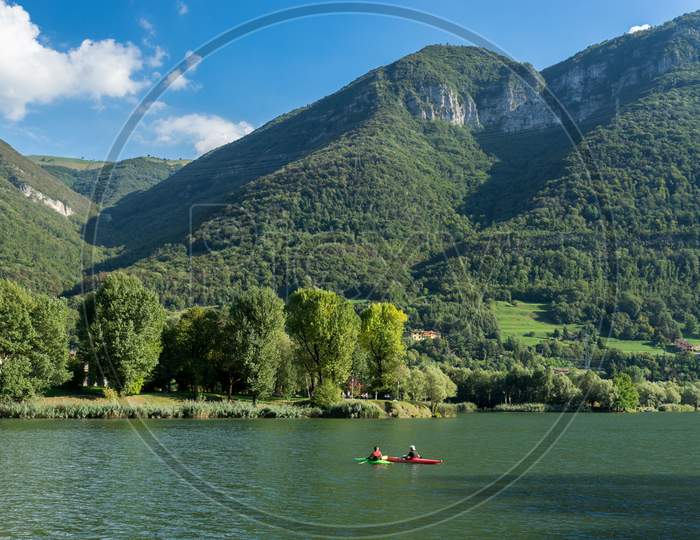 People Kayaking On Lake Endine Near Bergamo