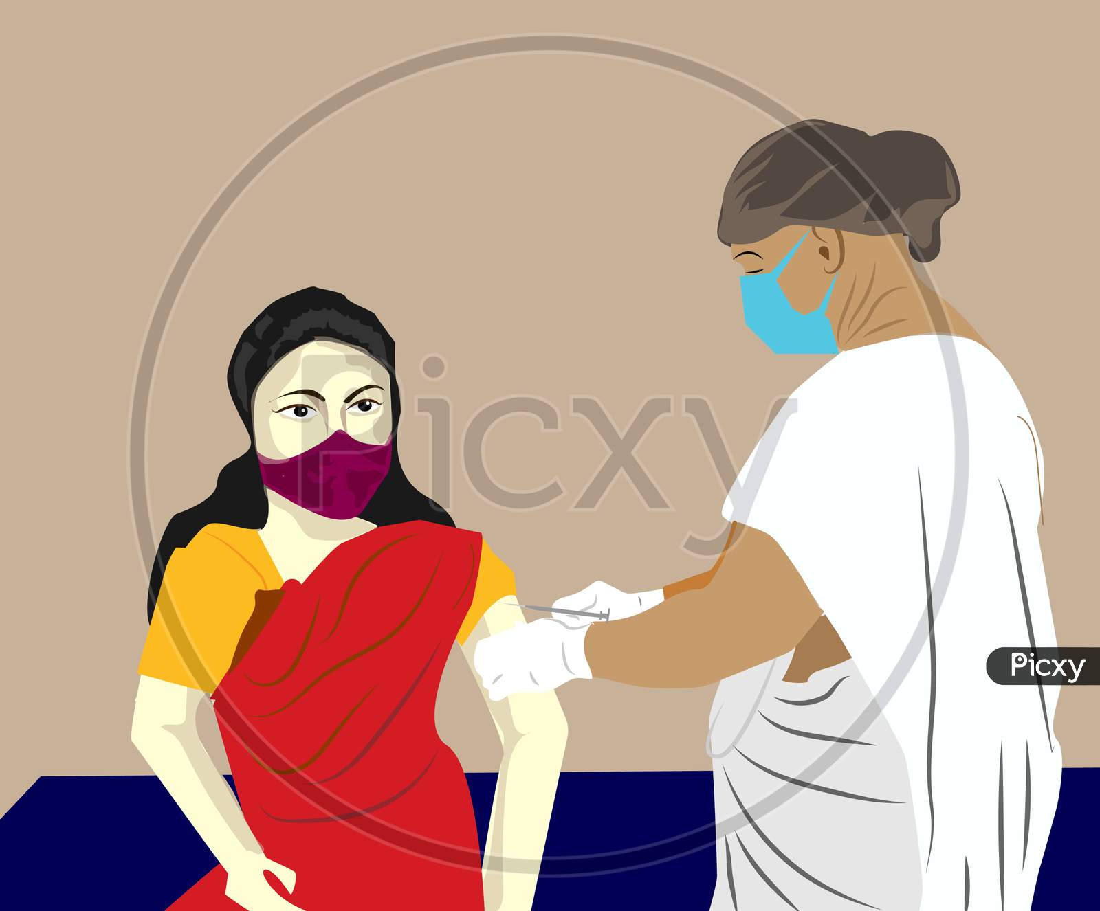 Covid-19 vaccination, doctor injecting a patient, Medical doctor wearing protective mask giving a vaccine shot in arm