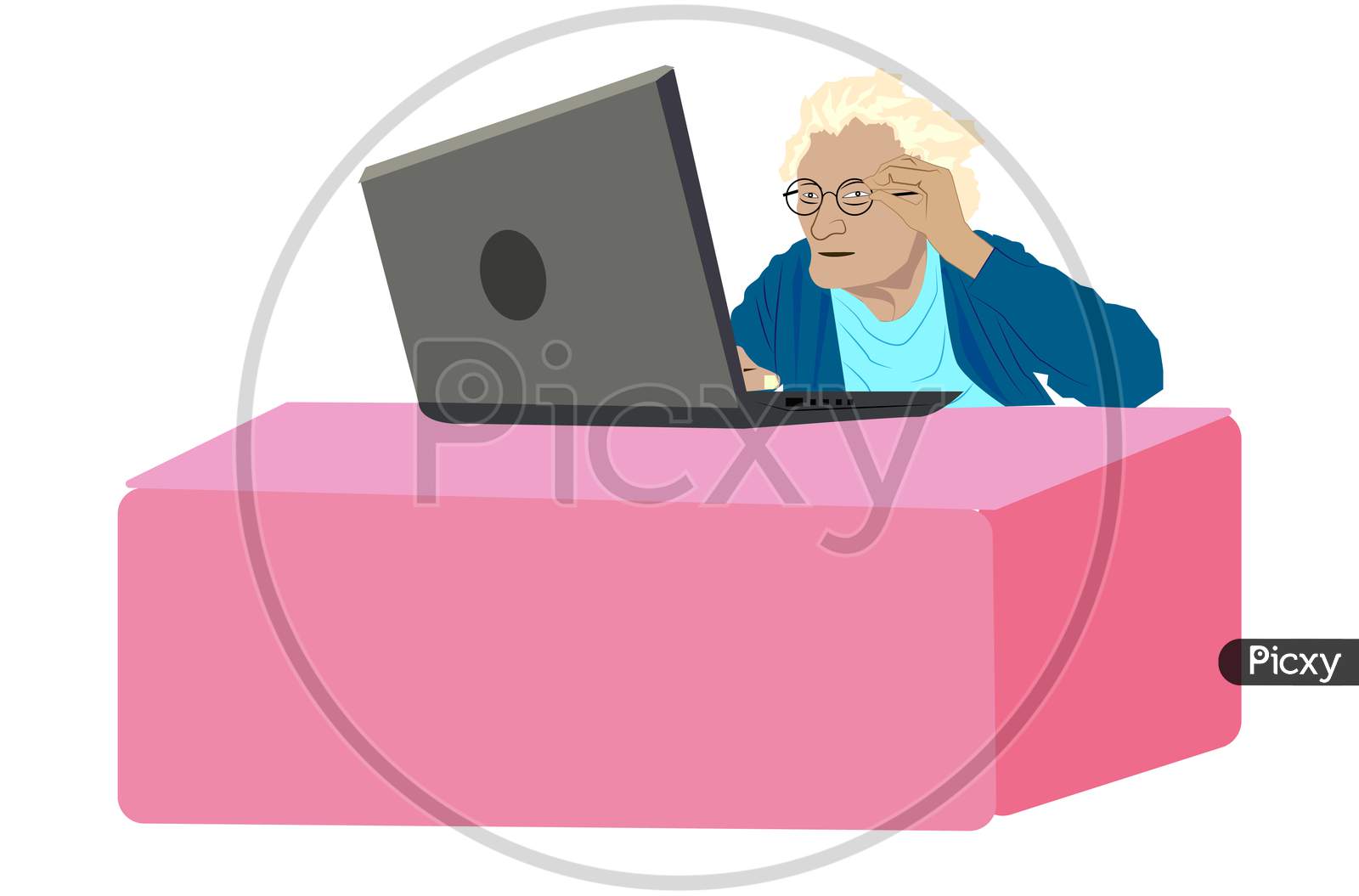 Indian Village Old People Computer Education Awareness illustration image