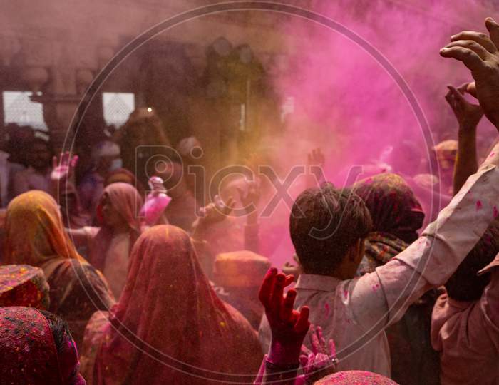 People Playing With Colors In Nandgaon Holi