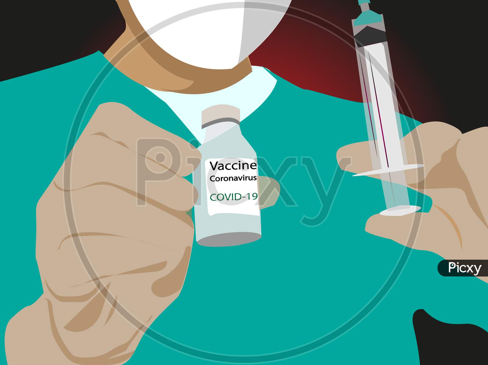 Coronavirus covid 19 vaccine bottle in hand wearing rubber glove