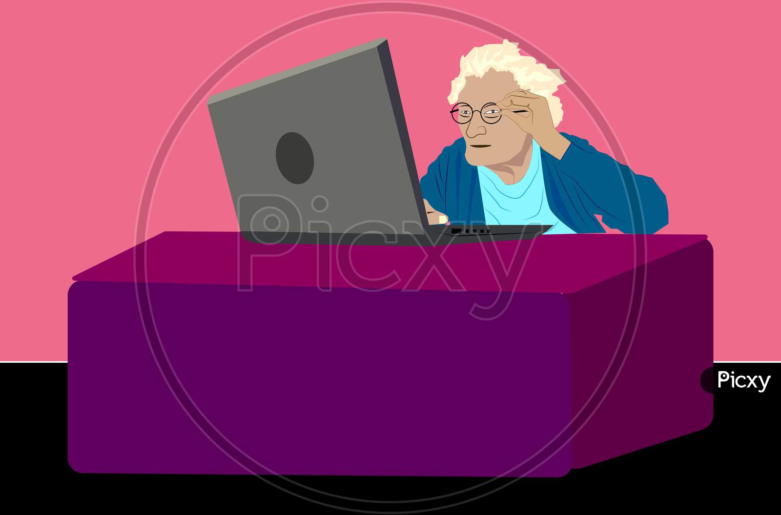Rear view close up mature woman watching webinar, using laptop, learning foreign language online, studying, young teacher tutor explaining, making presentation by video call, distance education