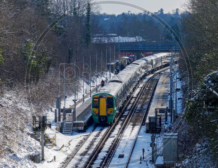 East Grinstead, West Sussex/Uk - February 27 : Train At East Grinstead Railway Station In East Grinstead West Sussex  On February 27, 2018