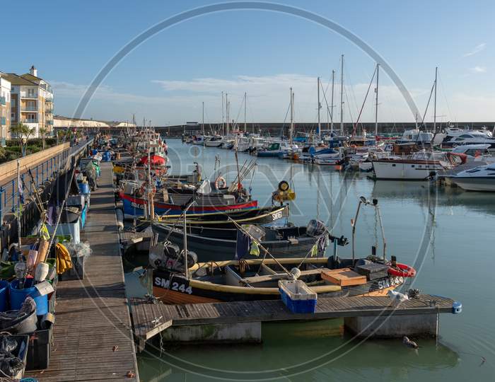 Brighton, Sussex/Uk - January 8 : View Of The Marina In Brighton Sussex On January 8, 2019.Three Unidentified People
