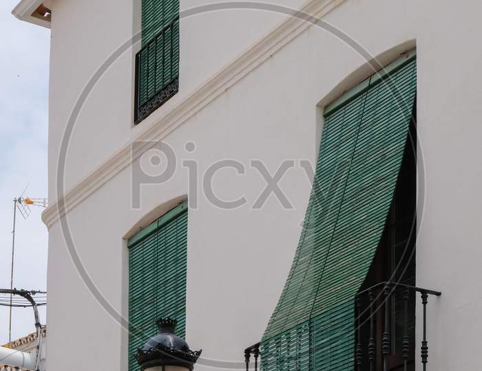 Marbella, Andalucia/Spain - July 6 : Green Blinds Over Balconies In The Old Town Of Marbella Spain On July 6, 2017