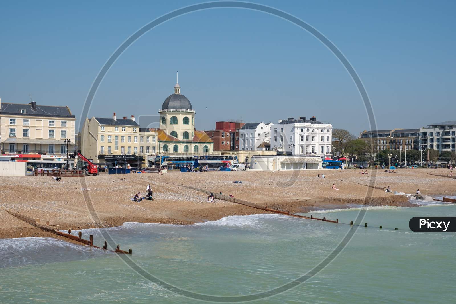 Worthing, West Sussex/Uk - April 20 : View Of Worthing Beach In West Sussex On April 20, 2018. Unidentified People