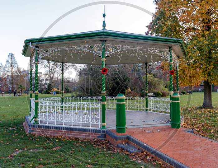 Crawley, West Sussex/Uk - November 21 : View Of The Bandstand In Crawley West Sussex On November 21, 2018. Unidentified People.