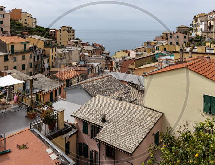 Riomaggiore, Liguria/Italy  - April 21 : Skyline Of Riomaggiore Liguria Italy On April 21, 2019