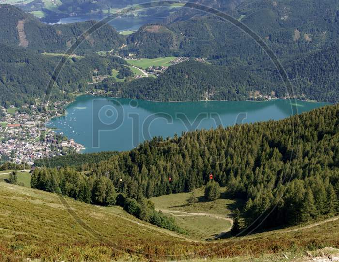 View From Zwolferhorn Mountain Down To St Gilgen