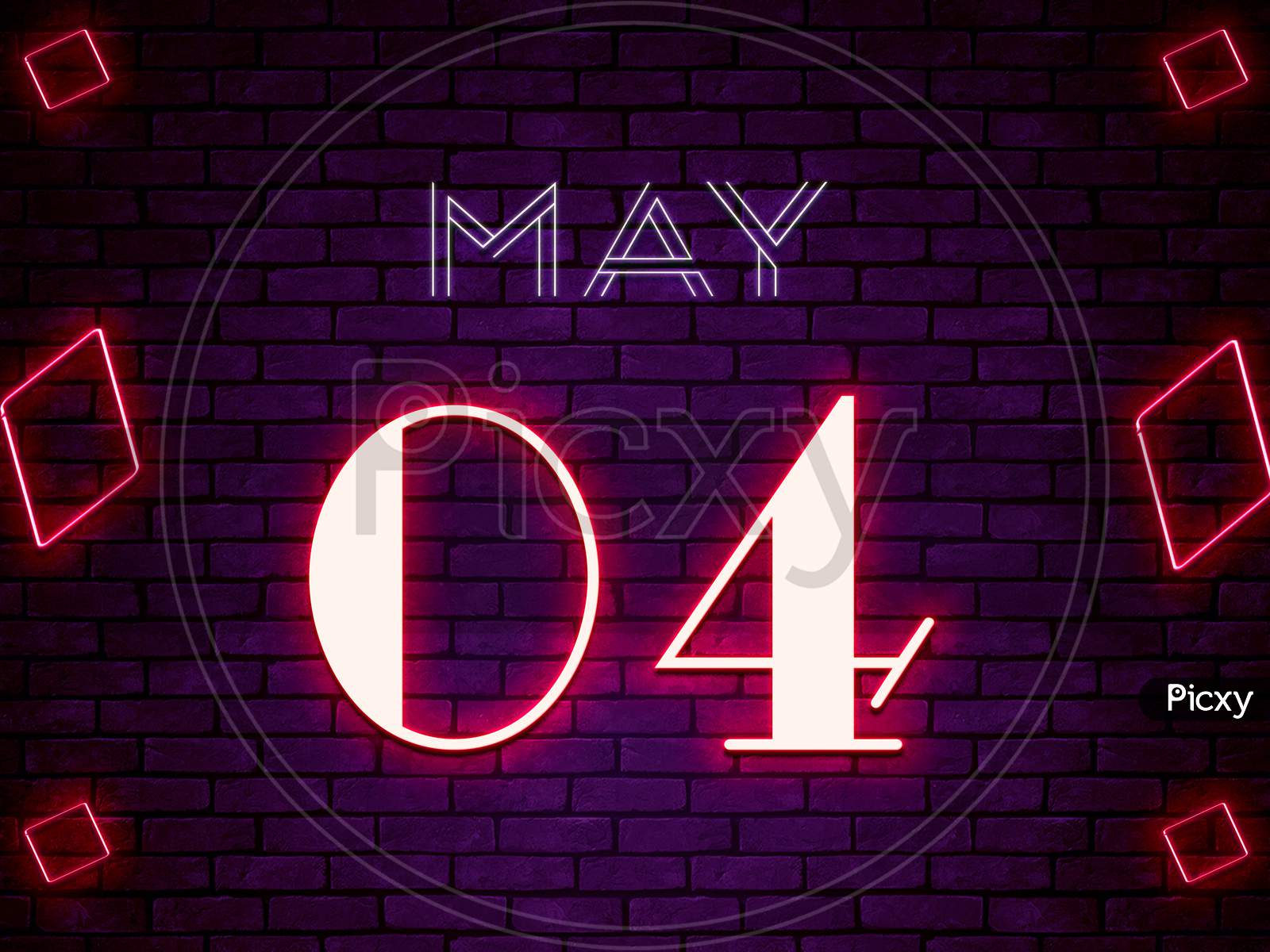 04 May, Monthly Calendar On Bricks Background